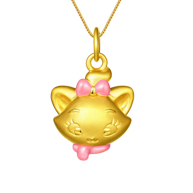 迪士尼玛丽猫系列3D黄金吊坠粉色正面头像款