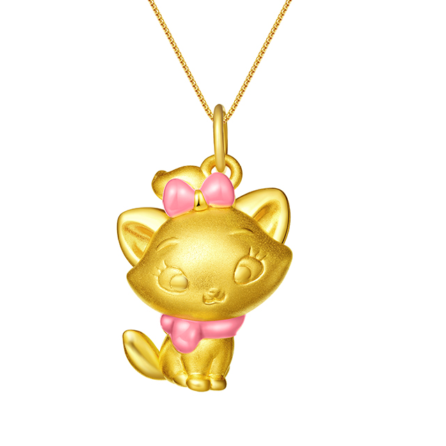 迪士尼玛丽猫系列3D黄金吊坠粉色侧身款